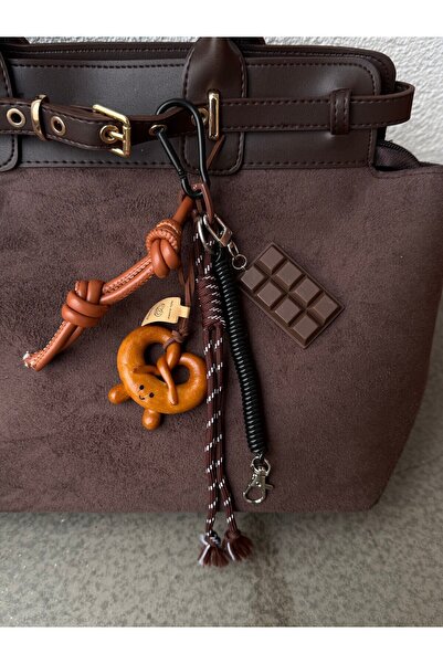 Genel Markalar Çikolata Bar Kurabiye Dilimli İp Detaylı Karabinalı Çanta Charmı Anahtarlık