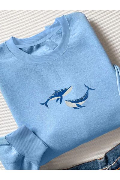 Vordevia Φούτερ Baby Blue Sweet Whales με στάμπα