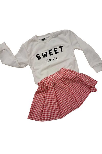 Fua Shop Girl's Plaid Skirt Blouse Set
