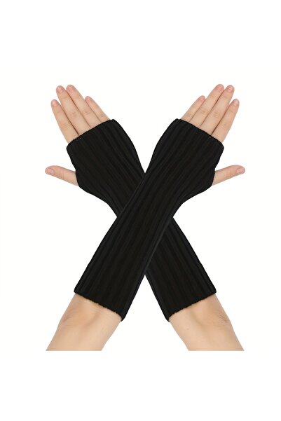 Pamphylia Gerçek Kaşmir Yün İkili Kesik Parmak Uzun Kolluk Eldiven