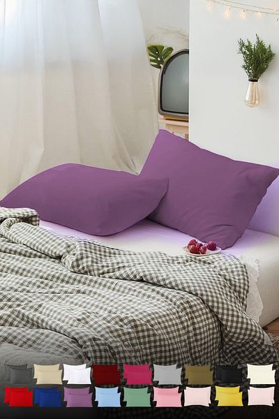 TeksNil Home |   غطاء وسادة من القطن العادي مكون من قطعتين أرجواني |   50 × 70 سم مع غطاء |
