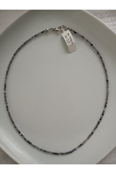 Mudita Tasarım 2 mm faset kesim gerçek doğal İyolit ( su safiri ) kolye