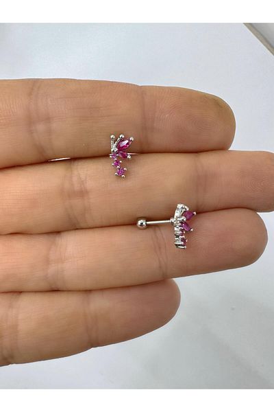 Arescollection 1 Pc Burgundy Zircon Stone Helix Tragus Flat Lobe Matched Piercing