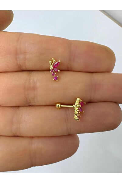 Arescollection 1 adet bordo zirkon taşlı helix tragus flat lobe uyumlu piercing