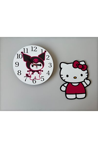 UViolets Dekoratif Ahşap Baskılı Hello Kitty Aksesuarlı Kuromi Çocuk Odası Du...