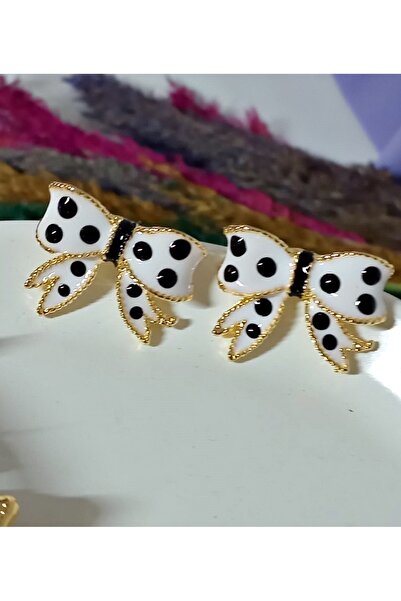 mos&more White Enamel Bow Polka Dot Earrings