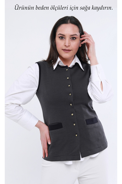 Laden Tricotaj de damă tricot din oțel bleumarin gri Vestă scurtă pentru mama