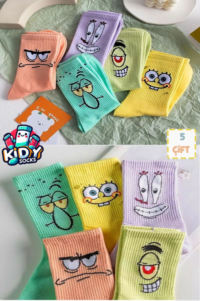 kidy 5 Çift Unisex Desenli Karakterli  Kolej Çorap Seti Extra Rahat