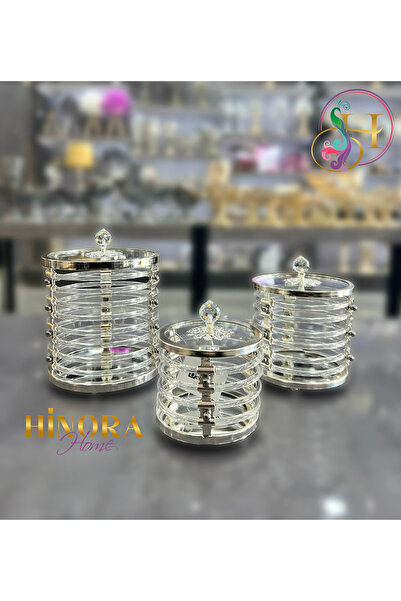 Hinora Cam Çizgili Desen Aynalı Üçlü Şekerlik Seti