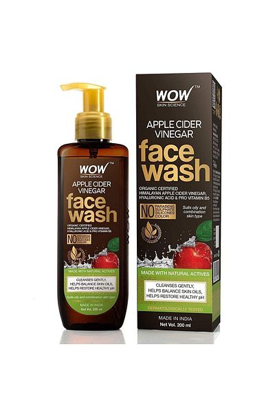 WOW Skin Science Apple Cider Vinegar Face Wash Gel - 97.% Natural Ingredient - Ecocert Certified 100% Pure Apple Cider Vinegar 200ml