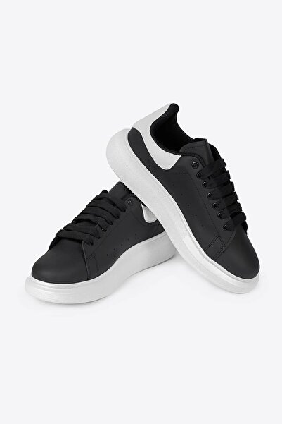 Allien Siyah Deri Bağcıklı Yüksek Tabanlı Erkek Sneaker