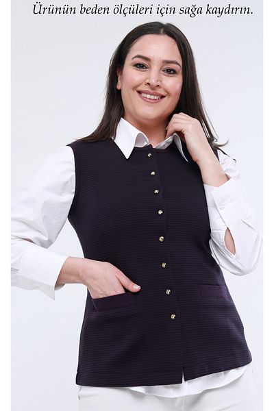 Laden Knitwear Women's Steel Mesh Thick Mother Purple Black Striped Non-Pilling Vest