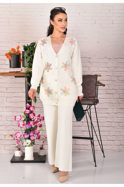Toy triko Tulle Floral and Pearl Detailed Knitwear Double Set