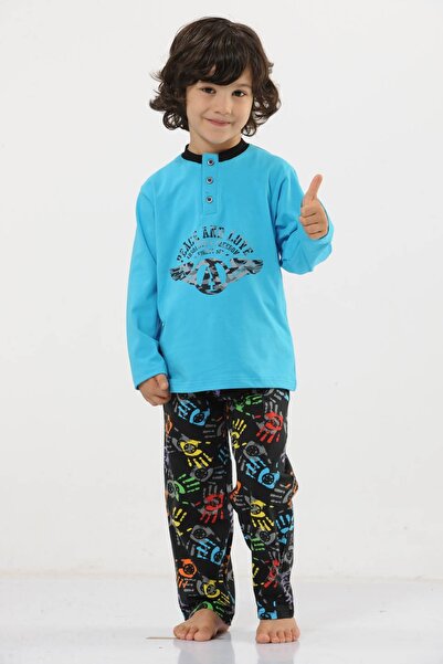 MODA Set de pijamale cu imprimeu pentru băieți - Top albastru și fund cu mode...