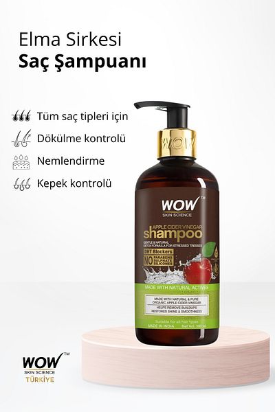 WOW Skin Science Apple Cider Vinegar Shampoo - 100% Pure, Ecocert Certified, Dandruff and Flaking 300ml