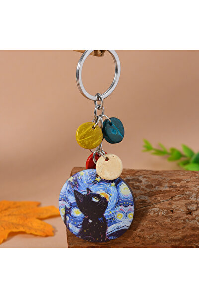 street&bagdnz Breloc cu model etnic autentic de pisici negre, realizat din coajă naturală de nucă de cocos