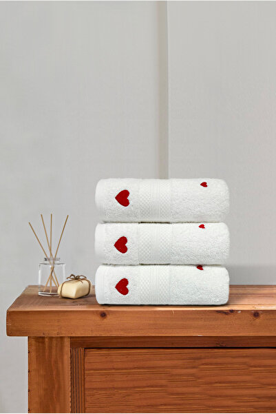 Ellaline Luv 3-Piece Towel Set 100% Cotton Certified, Heart Embroidered Hand Face Kitchen Towel 50X80Cm Model2