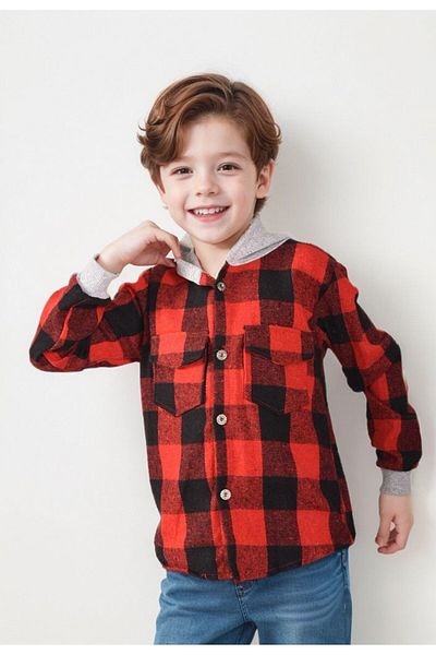 Fua Shop Boy's Hooded Checkered Lumberjack Shirt