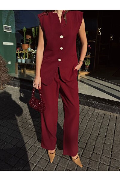 AÈC PRIVÈ Set vestă și pantaloni pentru femei aurii - cu nasturi, model 777