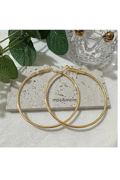 mos&more Gold 7cm Maxi Length Length Hoop Women's Earrings