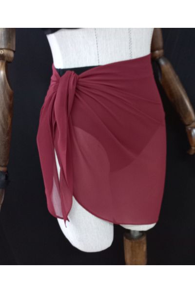 Qrsln Burgundy Daisy Chiffon Short Pareo