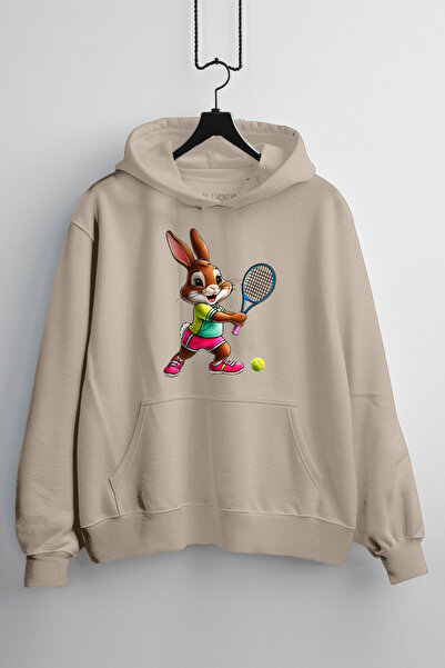 Zestia هودي للجنسين، حيوانات، تصميم أرنب تينيسي، مطبوع، عادي، لون كريمي، هودي رقم: 00539