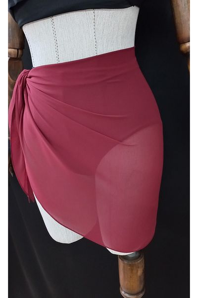 Qrsln Burgundy Daisy Chiffon Short Pareo