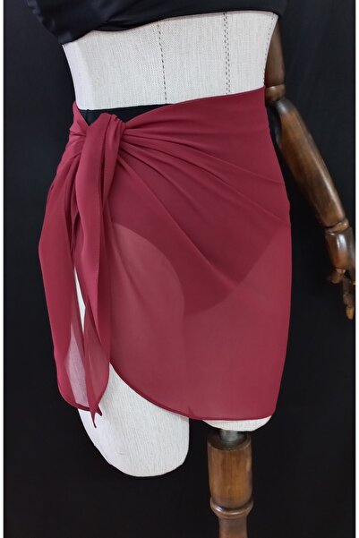 Qrsln Burgundy Daisy Chiffon Short Pareo