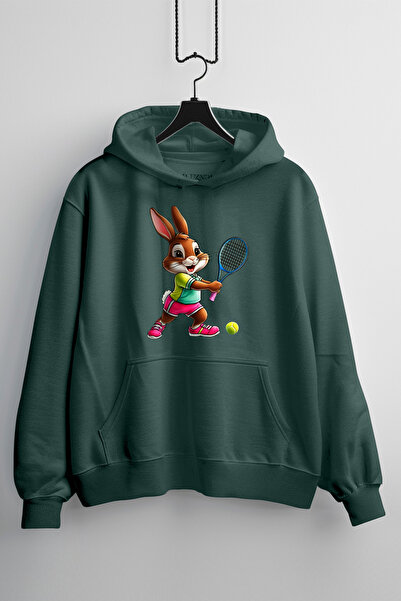 Zestia Hanorac unisex, cu imprimeu cu animale, design Tenisci Rabbit, croială...