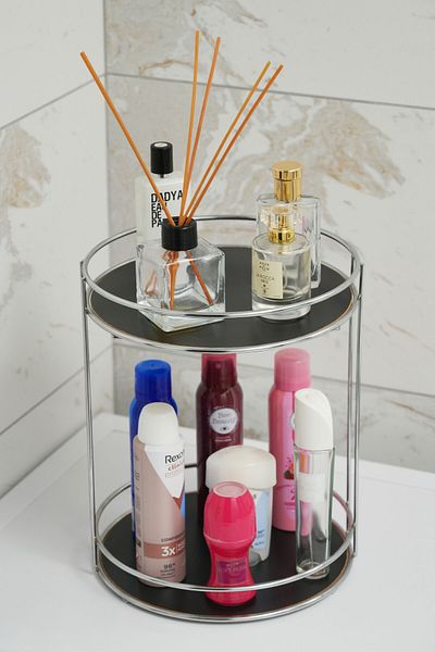 EMA HOME 2-Tier Multi-Purpose Chrome Bathroom Organizer Cosmetics and Jewelry Organizer