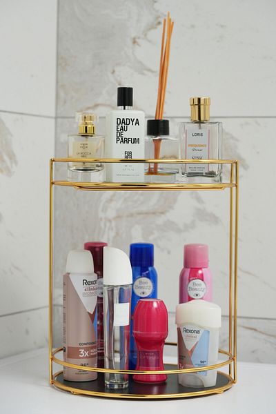 EMA HOME 2 Tiers Multi-Purpose Gold Colored Bathroom Organizer Cosmetics and Jewelry Organizer
