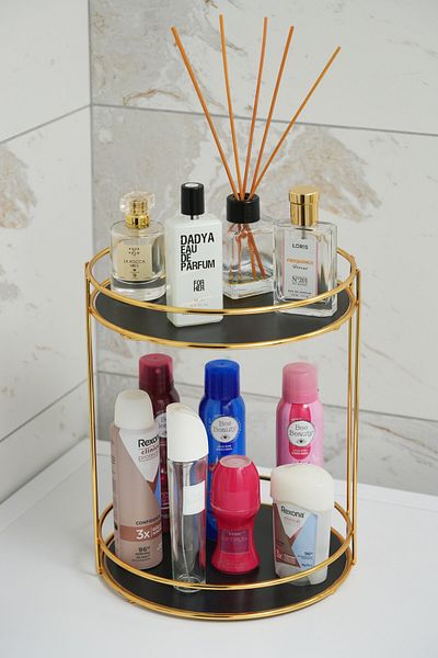 EMA HOME 2 Tiers Multi-Purpose Gold Colored Bathroom Organizer Cosmetics and Jewelry Organizer