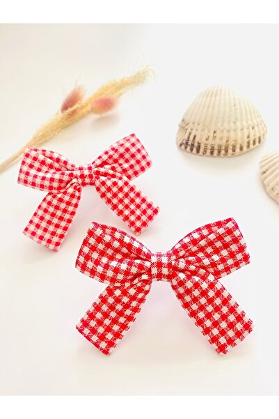 seyranat Girl's Baby 2-Piece Red and White Gingham Patterned Elastic Bow Hair...