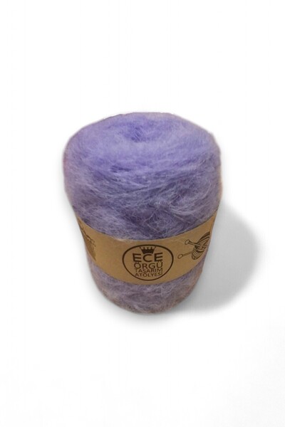 Ece Örgü Tasarım Atölyesi Mor Renkli, Bol Tüylü, Moher Yün Örgü Ipi (200 GR.)