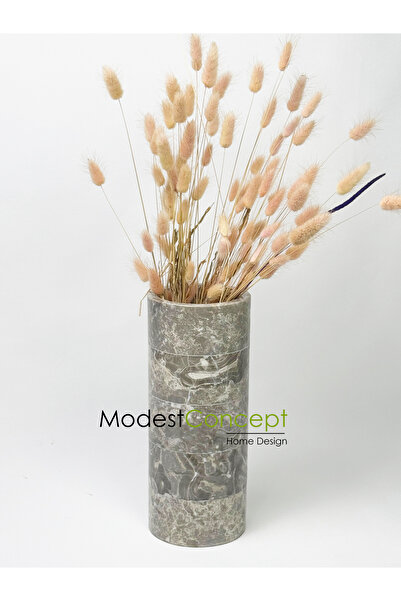 Modestmar Gri Mermer Saksı, Mermer Vazo, Kare Gri Mermer Vazo 25cm