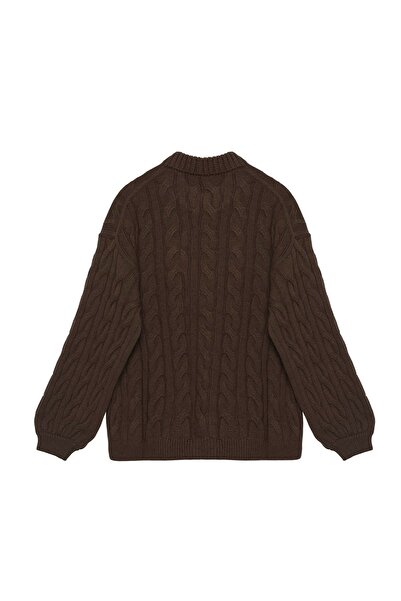 Jose Clothing Ένας Πόλυς Επικοινωνίας Καφέ Oversize Κομψά Κεντημένος Πλεκτός Καναδάς