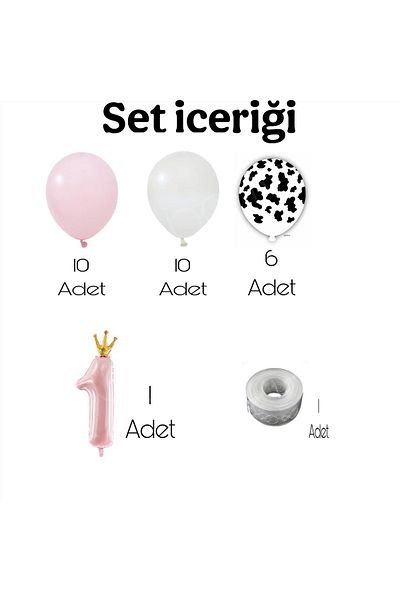 CUGY Cow Themed Spotted Balloon 1 Year Old Mini Birthday Set in Pink White Black Colors