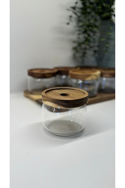 BUCOLIC 6'lı Akasya Standlı ve Kapaklı Cam Kahvaltılık Seti