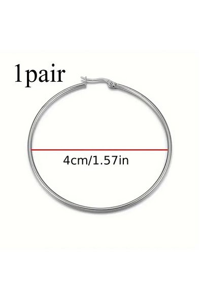 mos&more 4cm Silver Small Size Hoop Women's Earrings