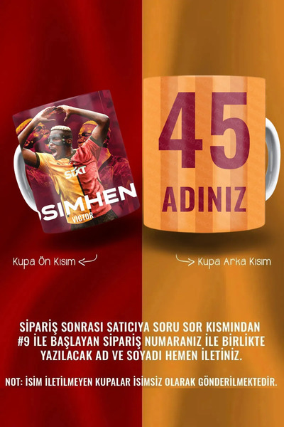 PembeCadde Kişiye Özel İsim ve Numara Baskılı Sarı Kırmızı Porselen Kahve Kup...