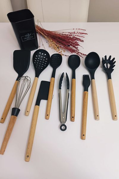 BEFTO HOME Silicone 11-Piece Ladle Spatula Serving Set with Heat-Resistant, Stand