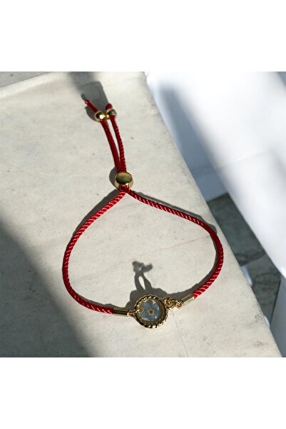 maycollection Real Blue Don'T Forget Me Flower Red Drawstring Design Epoxy Bracelet