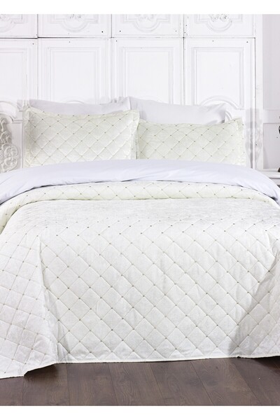 Levanzo Çift Kişilik Kadife Yatak Örtüsü Nayndi Krem