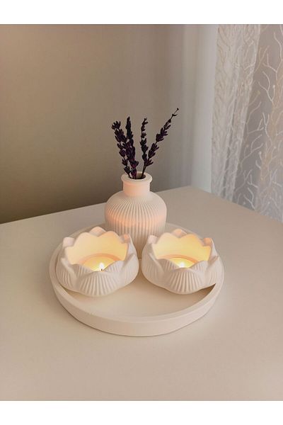 MUM Decorative Lotus Candle Holder Vase and Plate Set - Including Candle