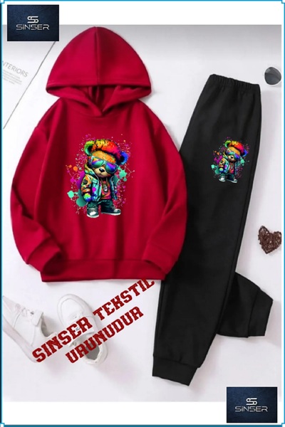 SİNSER TEKS طقم بدلة رياضية للأطفال بطبعة "BÄR BYLI GOZLKL" بغطاء للرأس