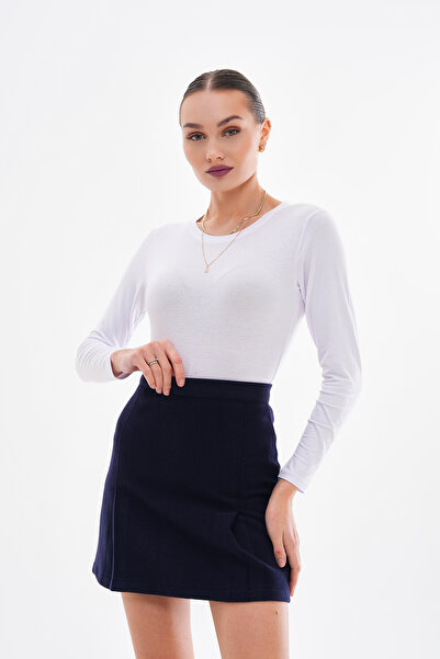 GigiTex Синій якісний кашемір міні-спідниця-дзвіночок, облягаючий крій, довжина 43 см, 8 кольорів, розміри 36-42