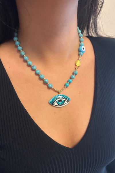 Suerte Accessories Turquoise Stone - Murano Glass Evil Eye Bead Evil Eye Necklace: Special Design and Ended Design