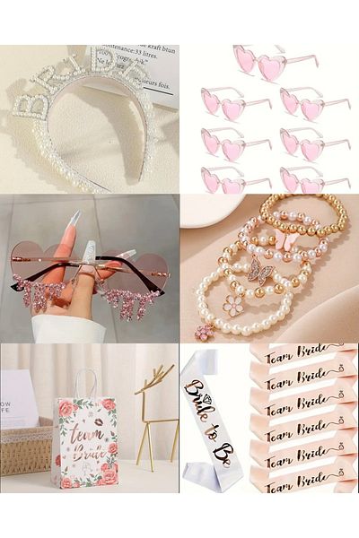 Store Bride and Bridesmaid Glasses and Gestures, Pearl Bridal Crown and Sash