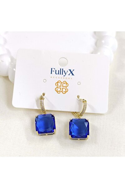 Güler Yüzlü Silver أقراط دائرية من الحجر الأزرق المربع مقاس 15 مم من FULLYX م...