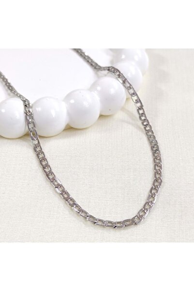 Güler Yüzlü Silver XUPING سلسلة طعام مسطحة منقوشة 4 مم باللون الأبيض 49 سم